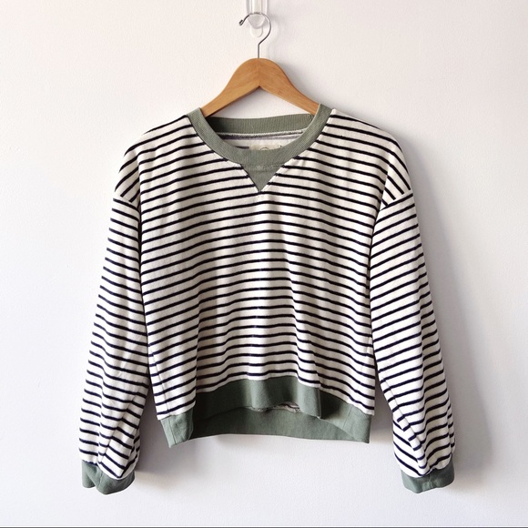 Madewell Tops - MADEWELL / MWL Velour Crewneck Sweatshirt in Navy Stripe. Medium. SUSTAINABLE